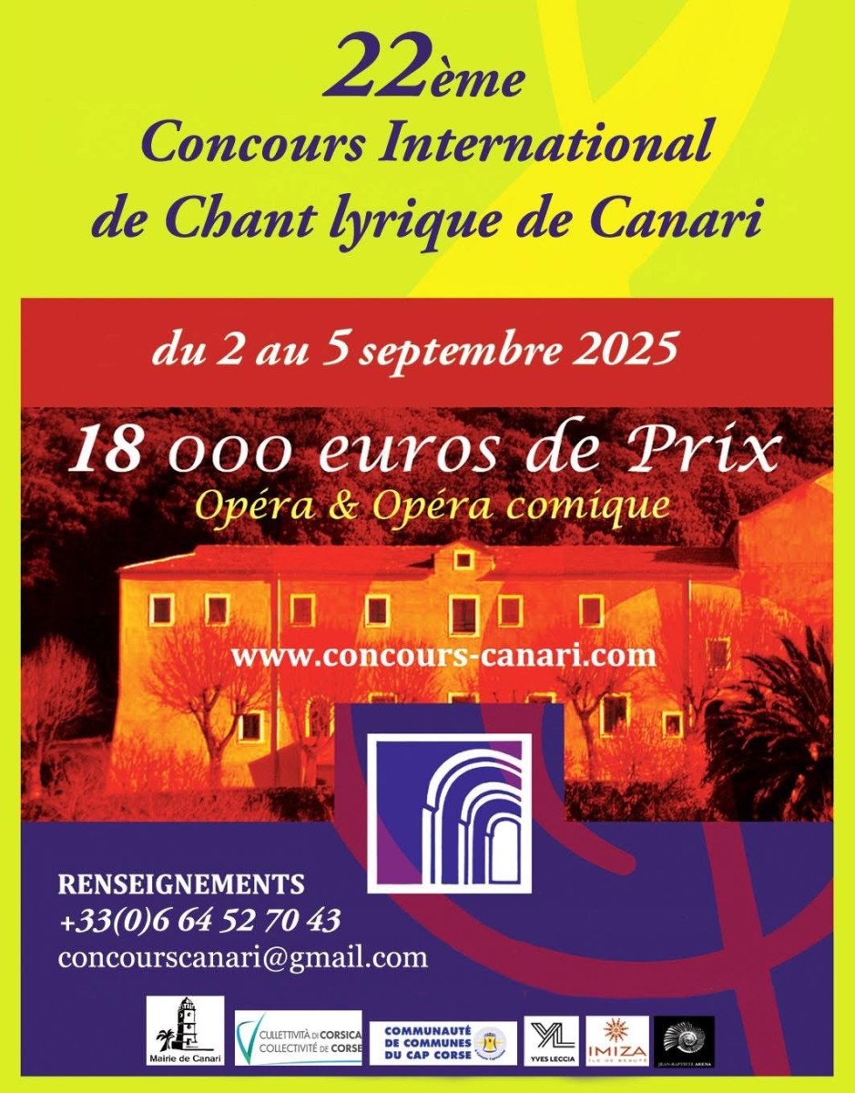 22ème Concours International de Chant Lyrique de Canari - 2 au 5 Septembre 2025 - Cap Corse Capicorsu